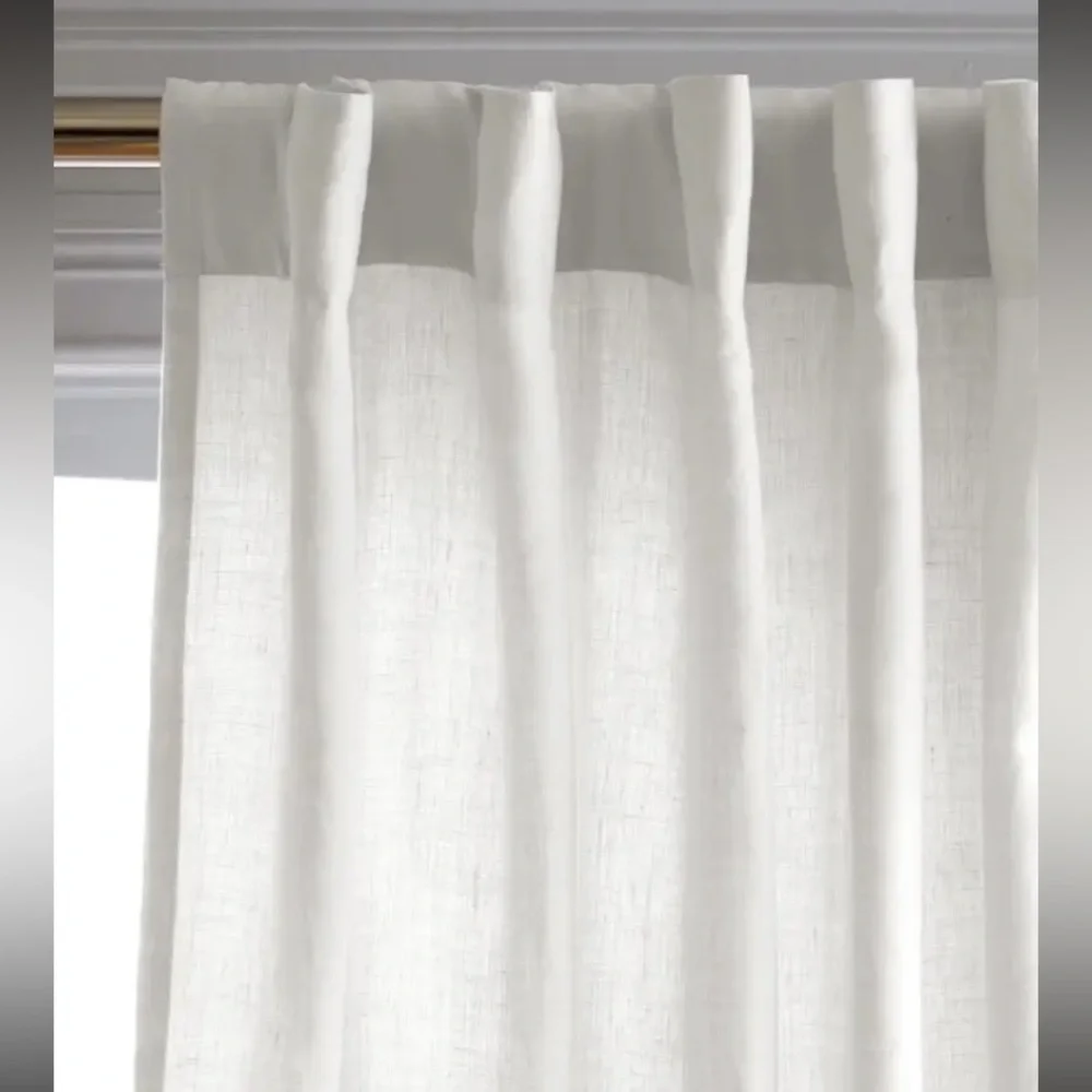 Quince 48” x 108” White European Linen Light Filtering Curtain Panel